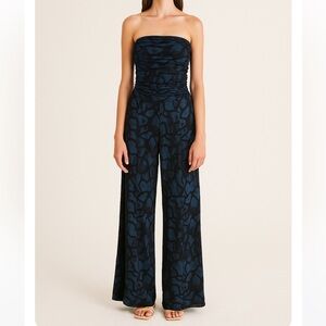 Elana Kattan Jumpsuit‎ Strapless Wide Leg Black & Blue Size Small